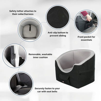 Pet Booster Seat, Travel Cat Bed, Dog Car Seat Ideal for Small Dogs and Cats