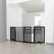 4-Panel Foldable Wood Freestanding Pet Gate, Walk Thru Door, Expands to 80"