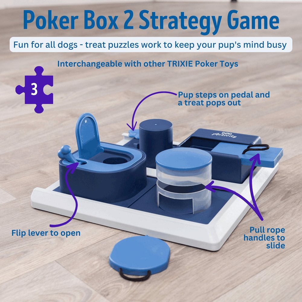 Dog Activity Poker Box 2 Strategy Game, Level 2 Dog Puzzle Toy, Treat Dispenser