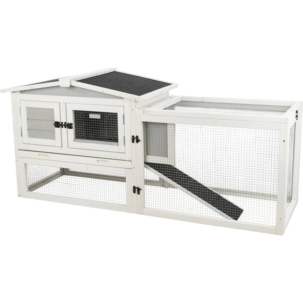 Weatherproof Outdoor 2-Story Wooden Small Animal Hutch with Large Run & Tray