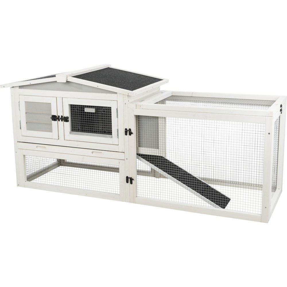 Weatherproof Outdoor 2-Story Wooden Small Animal Hutch with Large Run & Tray