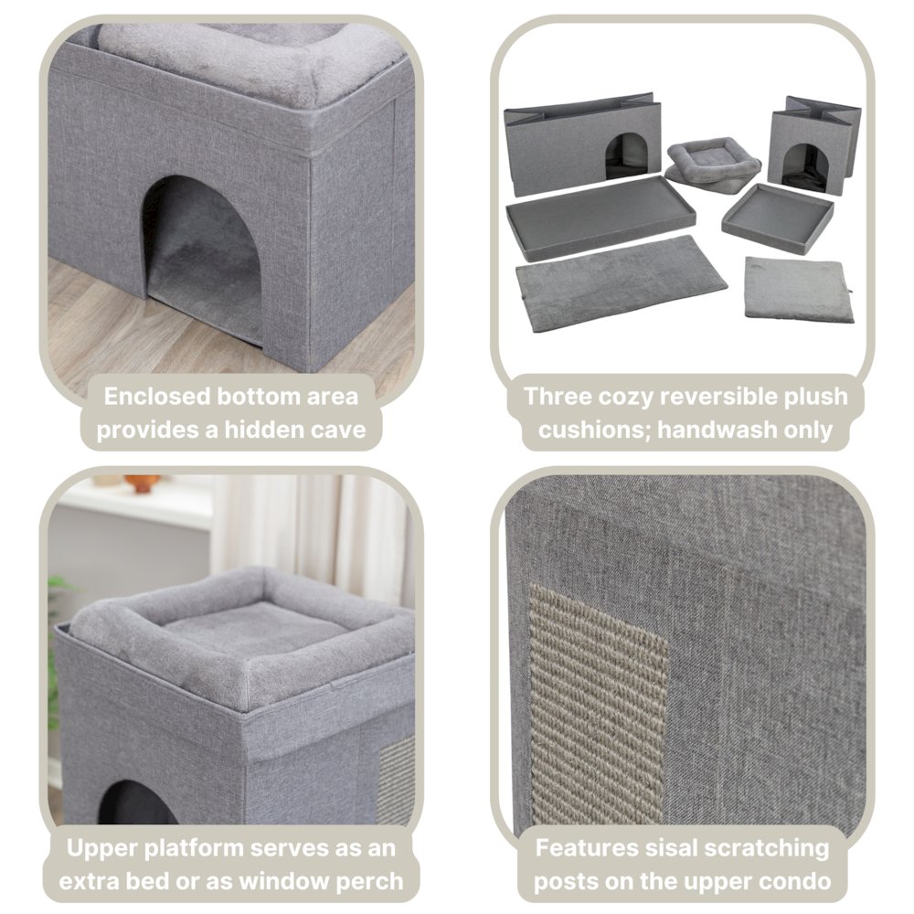 Crazy Cube Stackable Cat Condo with Sisal Scratching Surface, Cozy Hideaway