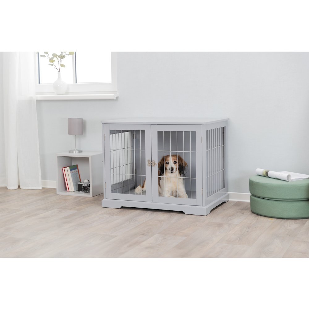29.5" Dog Crate, Wooden Indoor Kennel Furniture for Small Dogs Up to 25 lb, Gray
