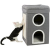 Saul 25" Cat Tower, 2-Story Cat Condo, Sisal Cat Scratcher, Cat Cube, Gray