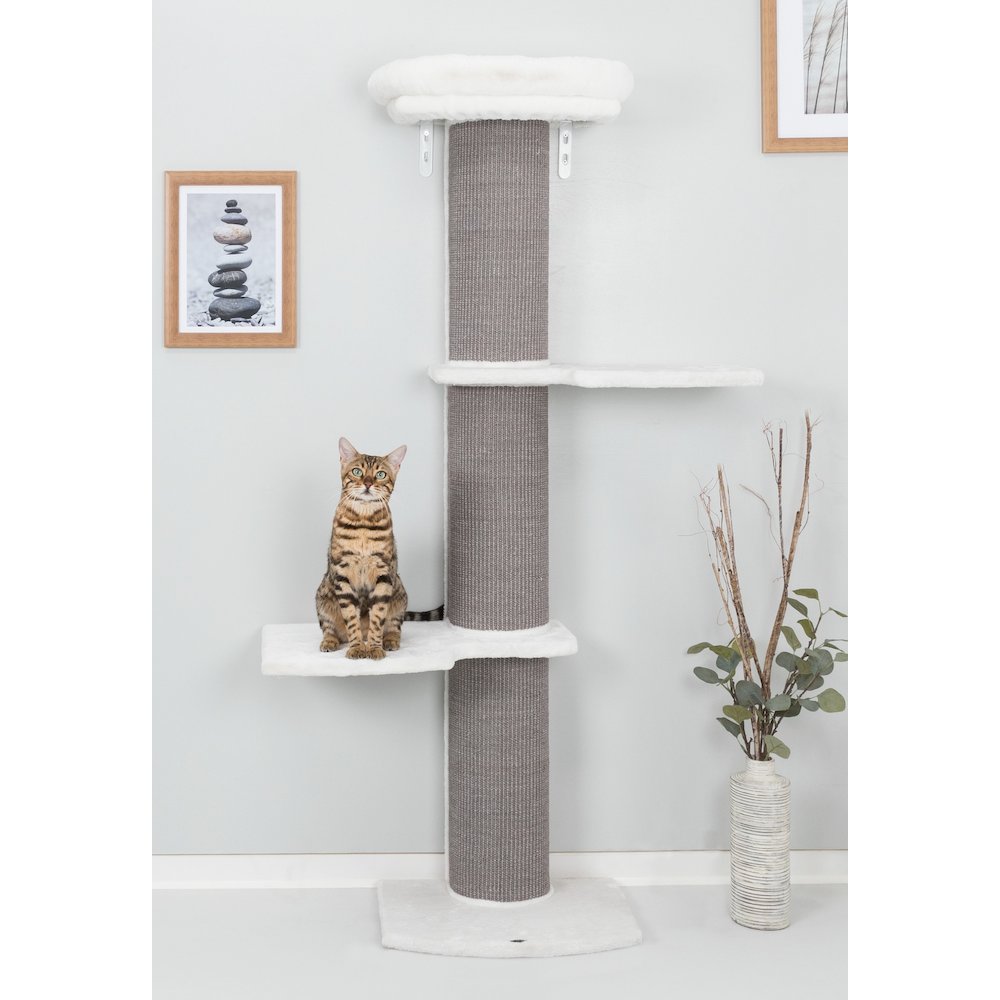Acadia Plush & Sisal 3-Level 63" Cat Tree, Scratching Posts, Wall Brackets, Gray