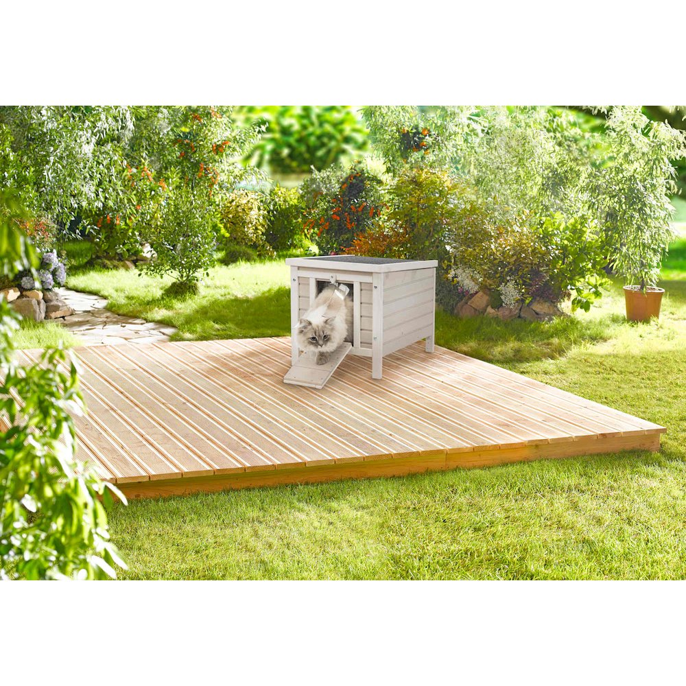 natura 1-Story Weatherproof Small Outdoor Cat House with Hinged Roof, Gray