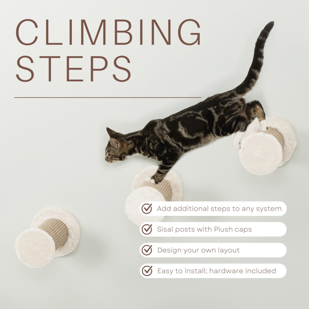 XXL Multi-Level Wall Mounted Cat Perch-Step, 3 Piece Set, Light Gray-Greige