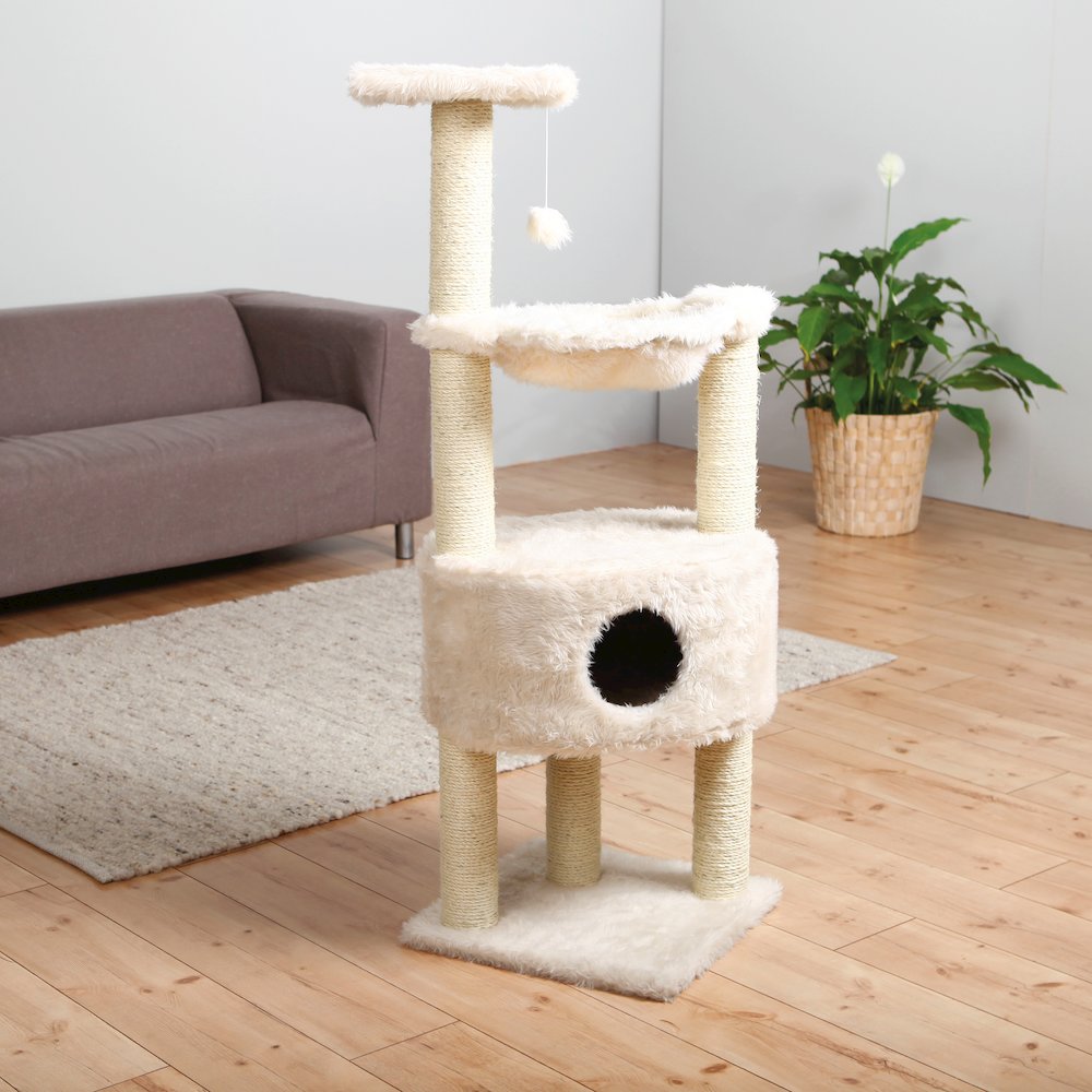 Baza Plush & Jute 52" Cat Tower Scratching Posts Condo Perch Hammock Cat Toy