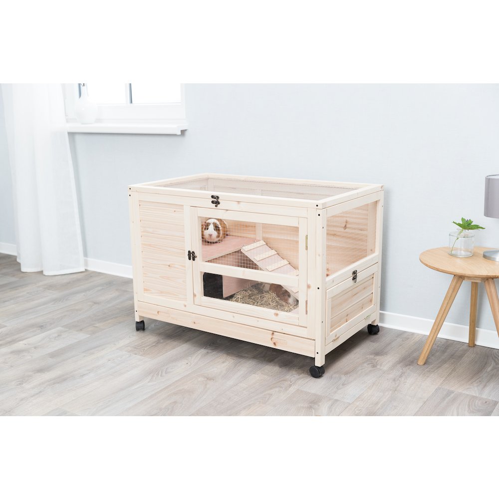 Mobile Indoor 1-Story Wooden Small Animal Cage with Wheels & Pull-Out Tray