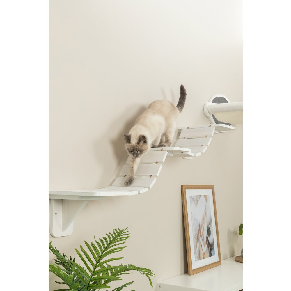 Multi-Level Wall Mounted Cat Perch with Bridge, White