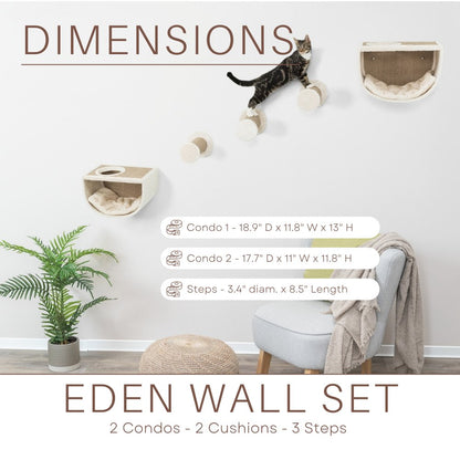 Eden Wall Mount Cat Tree Set, 2 Condos with 3 Steps, Cat Furniture