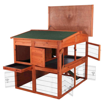Deluxe Weatherproof Outdoor 2-Story Large Wooden Small Animal Hutch, Run, Tray