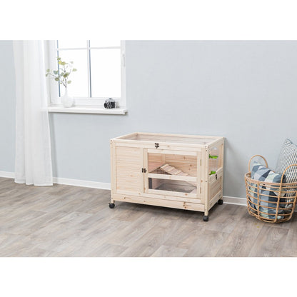 Mobile Indoor 1-Story Wooden Small Animal Cage with Wheels & Pull-Out Tray