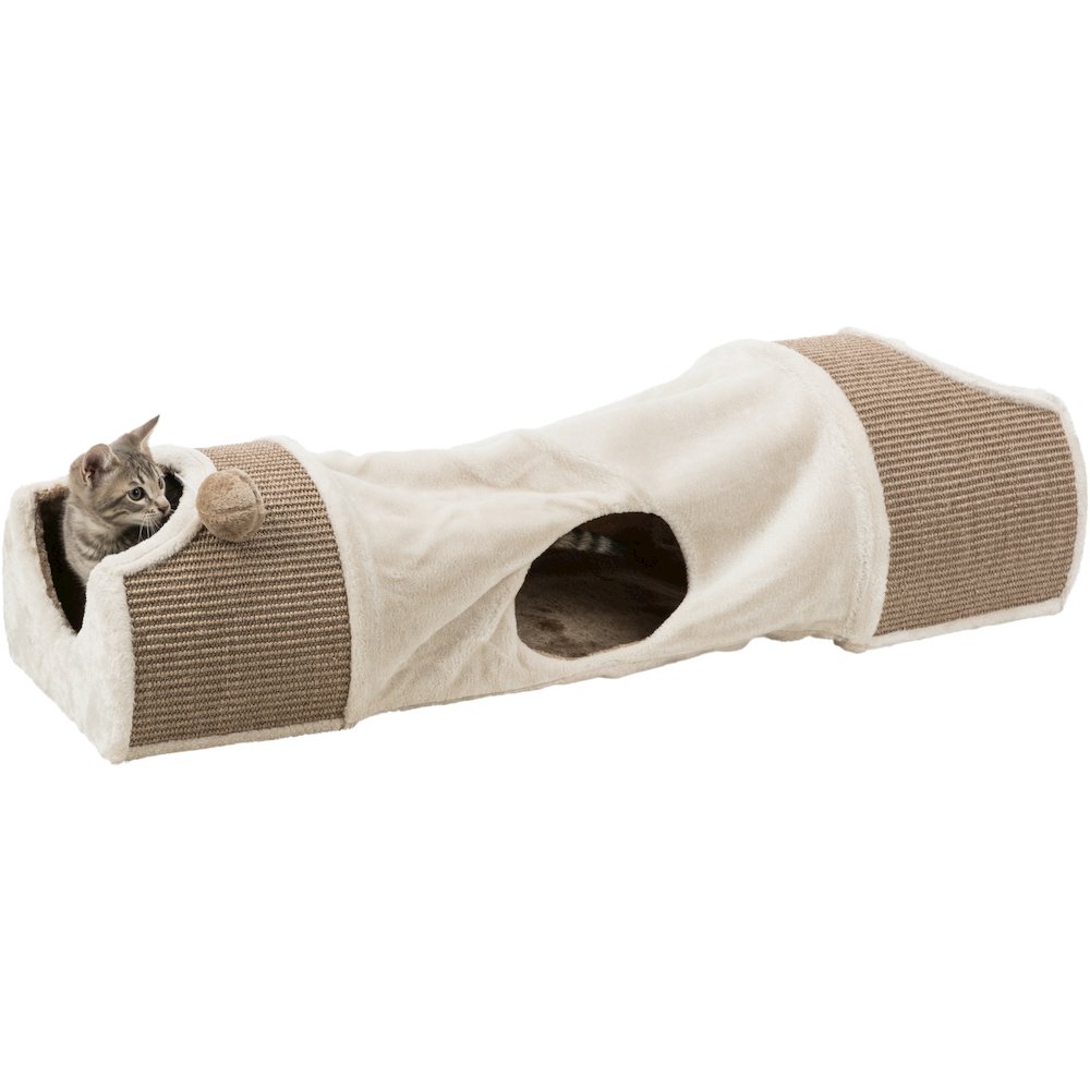 Sisal & Plush 1-Level 11.8" Cat Condos with Scratching Surface, Tunnel & Cat Toy