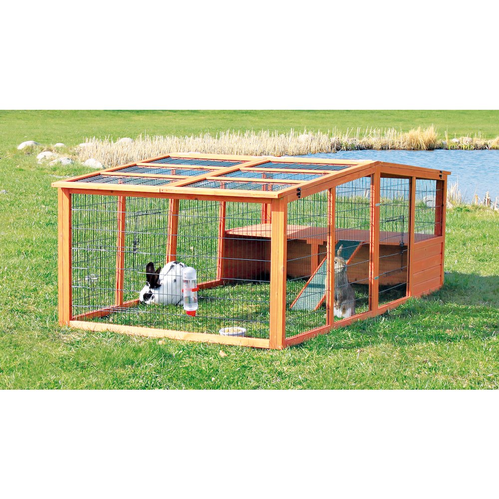 Weatherproof Outdoor X-Large Wooden Small Animal Cage and Run with Hinged Roof