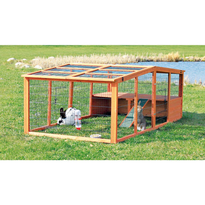Weatherproof Outdoor X-Large Wooden Small Animal Cage and Run with Hinged Roof