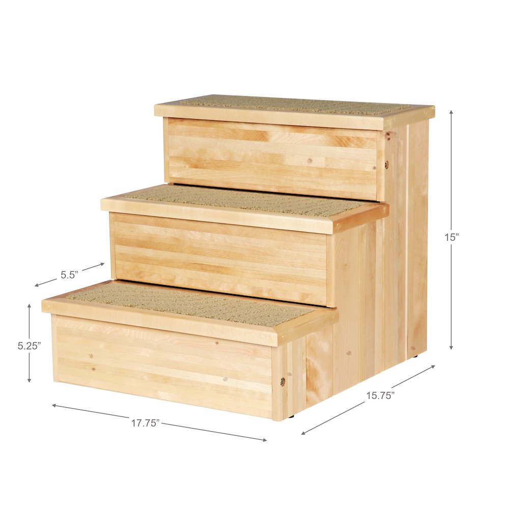 3-Step Wooden Pet Stairs with Storage & Non-Slip Pads, Natural