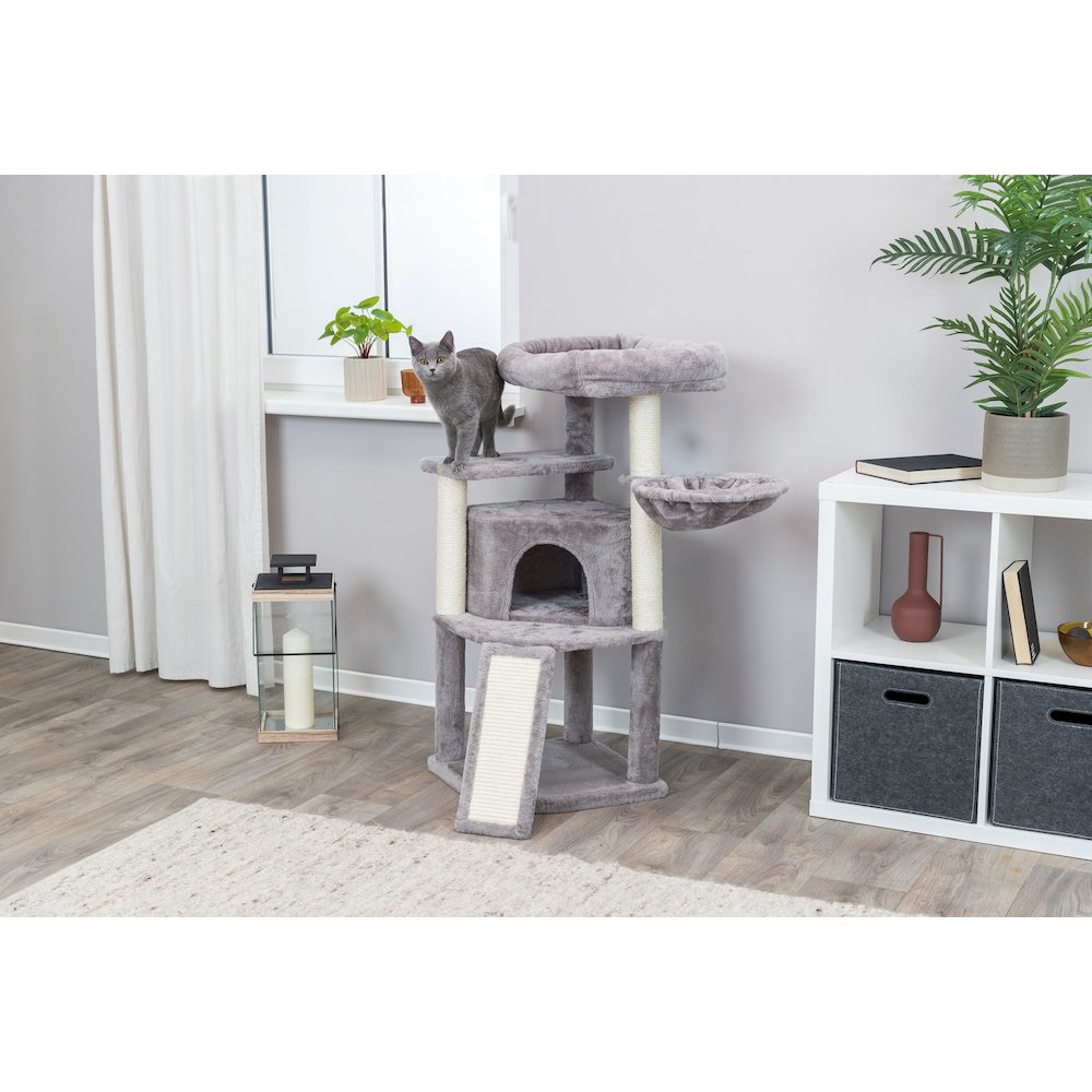 Adriana Plush & Sisal 3-Level 41.7" Cat Tree with Scratching Posts & Condo, Gray