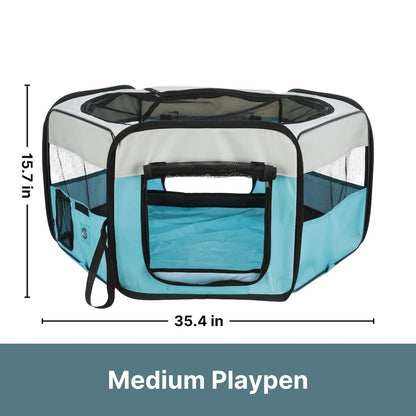 35.25 in. x 15.5 in. Medium Soft-Sided Nylon Mobile Playpen, Turquoise