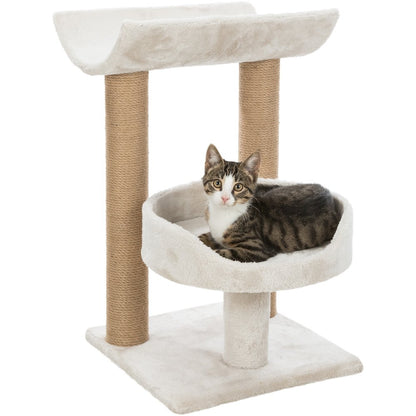 Isaba Plush 2-Level 24.4" Cat Tree with Sisal Scratching Posts, 2 Perch, Greige