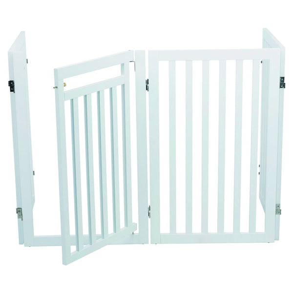 4-Panel Foldable Wood Freestanding Pet Gate, Walk Thru Door, Expands to 80"