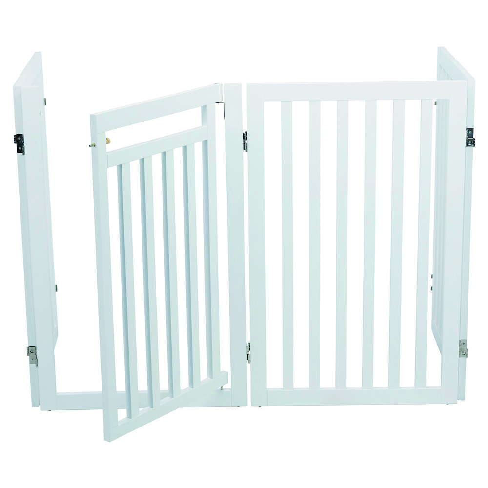 4-Panel Foldable Wood Freestanding Pet Gate, Walk Thru Door, Expands to 80"