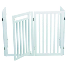 4-Panel Foldable Wood Freestanding Pet Gate, Walk Thru Door, Expands to 80"