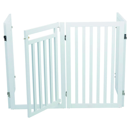 4-Panel Foldable Wood Freestanding Pet Gate, Walk Thru Door, Expands to 80"