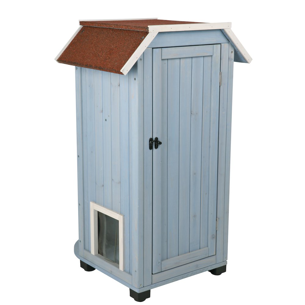 natura 3-Story Weatherproof Small Outdoor Cat House with 2 Entrances, Blue
