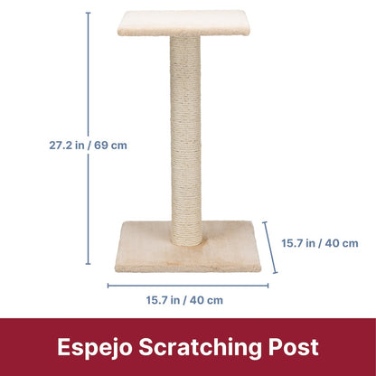 Espejo 27" Sisal Cat Scratching Post with Plush Platform, Beige
