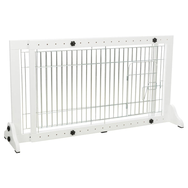 Expandable Wooden Freestanding Pet Gate with Pet Door, Expands to 71" Wide