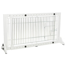 Expandable Wooden Freestanding Pet Gate with Pet Door, Expands to 71" Wide