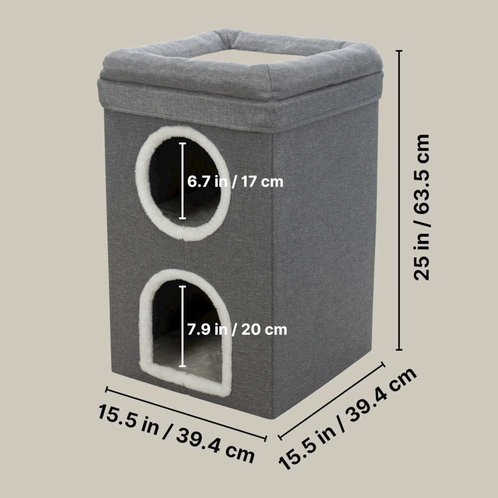 Saul 25" Cat Tower, 2-Story Cat Condo, Sisal Cat Scratcher, Cat Cube, Gray