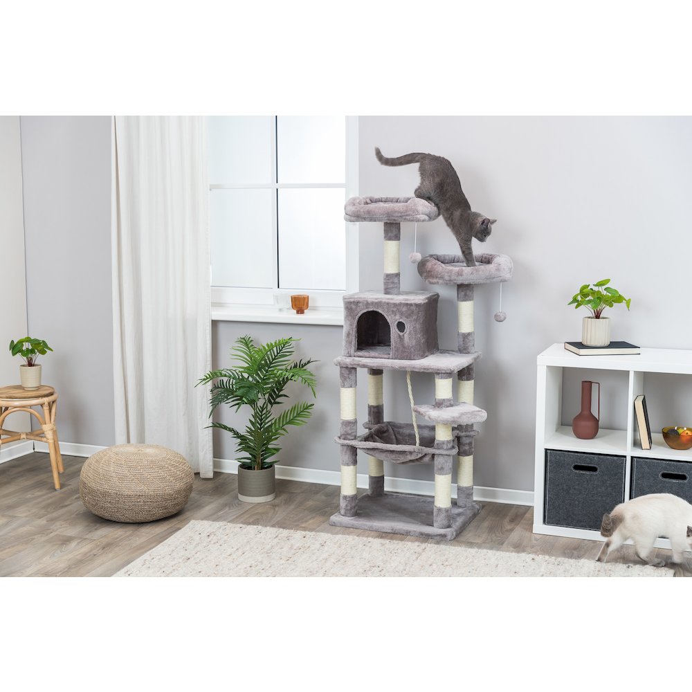 Eduardo Plush & Sisal 4-Level 57.1" Cat Tree with Scratching Posts & Condo, Gray