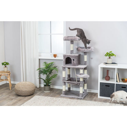 Eduardo Plush & Sisal 4-Level 57.1" Cat Tree with Scratching Posts & Condo, Gray