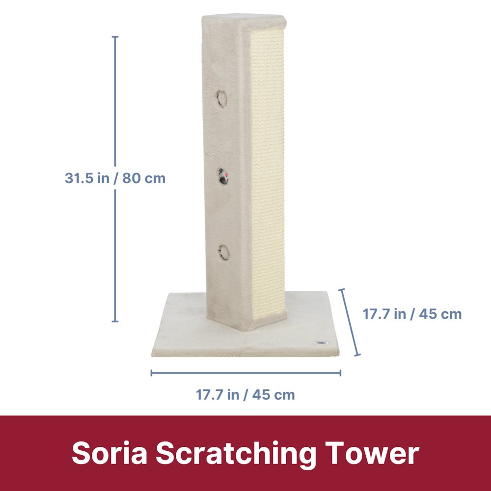 Soria Plush & Sisal 31.5" Square Scratching Posts, Cat Toys for Hunting, Greige