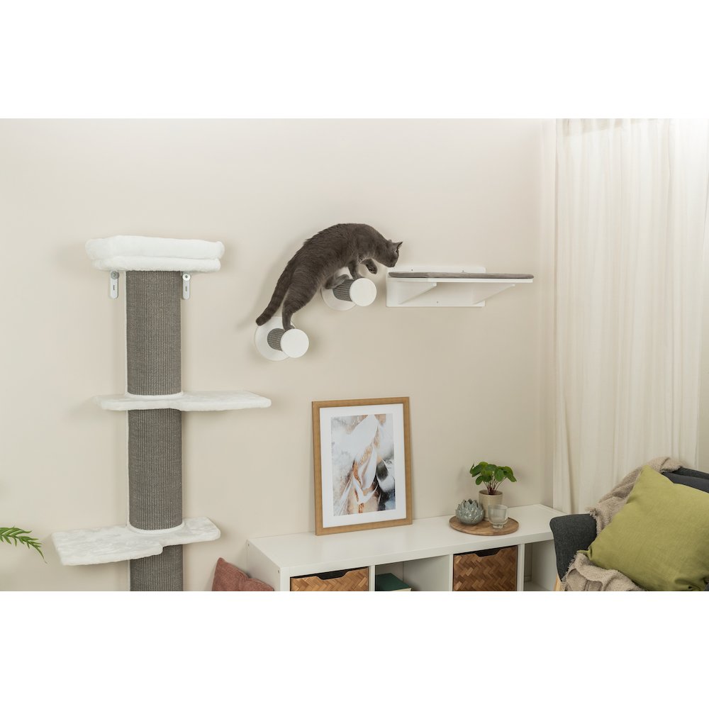 Wall Set 3 Wall Mounted Sisal Cat Perch System with 3 Scratcher Steps, Gray