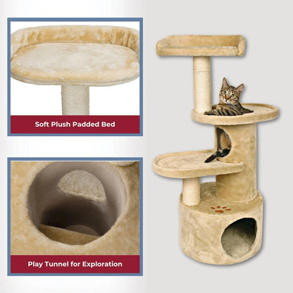 Oviedo Plush 3-Level 41" Cat Tree with Sisal Scratching Posts, Condo & Tunnel