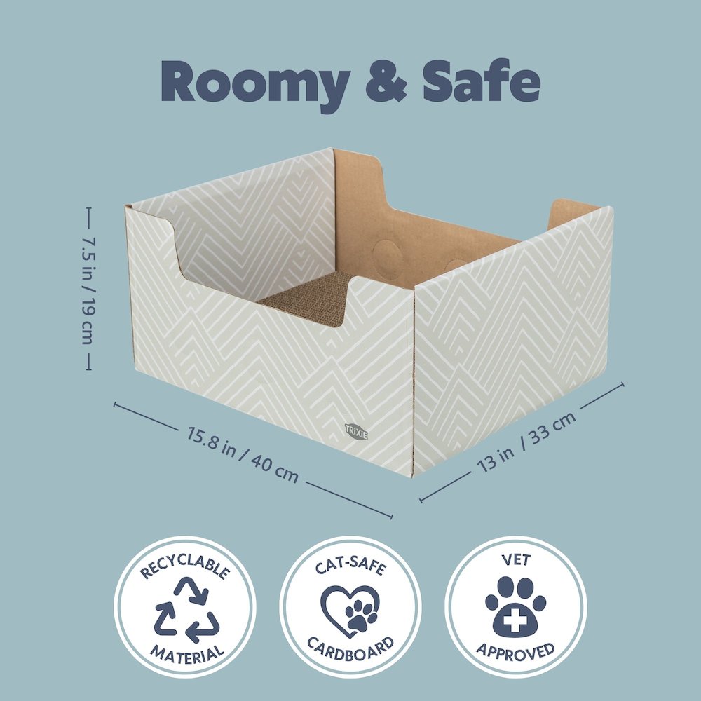 Cardboard Cat Scratching Box with Peek-a-Boo Openings & Double-Sided Scratcher