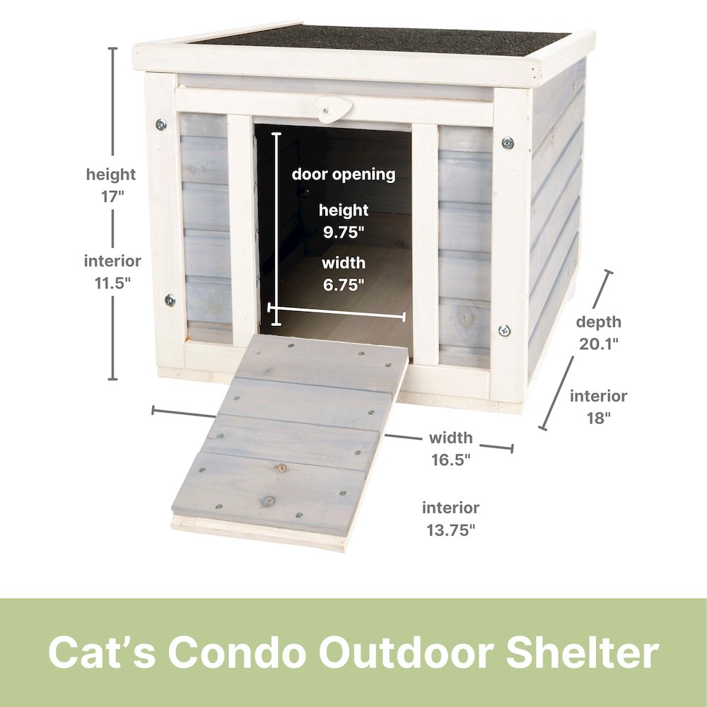 Cat's Condo Wooden Cat House, Weatherproof Small Outdoor Cat House