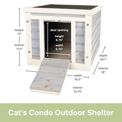 Cat's Condo Wooden Cat House, Weatherproof Small Outdoor Cat House