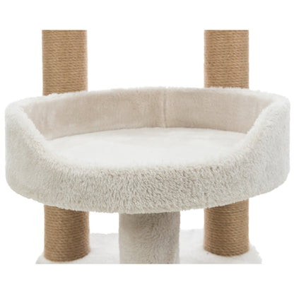 Isaba Plush 2-Level 24.4" Cat Tree with Sisal Scratching Posts, 2 Perch, Greige