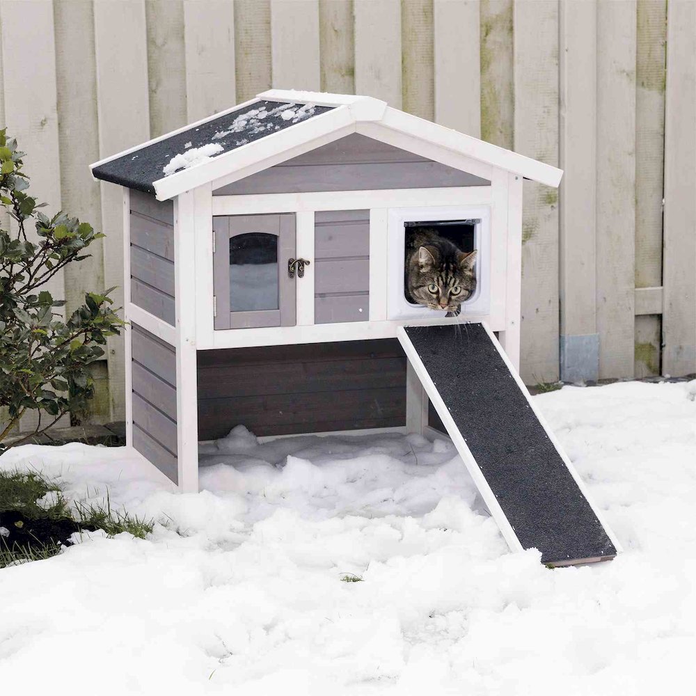 natura Elevated Weatherproof & Insulated Outdoor Cat House with Door Flaps, Gray