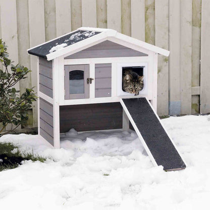 natura Elevated Weatherproof & Insulated Outdoor Cat House with Door Flaps, Gray