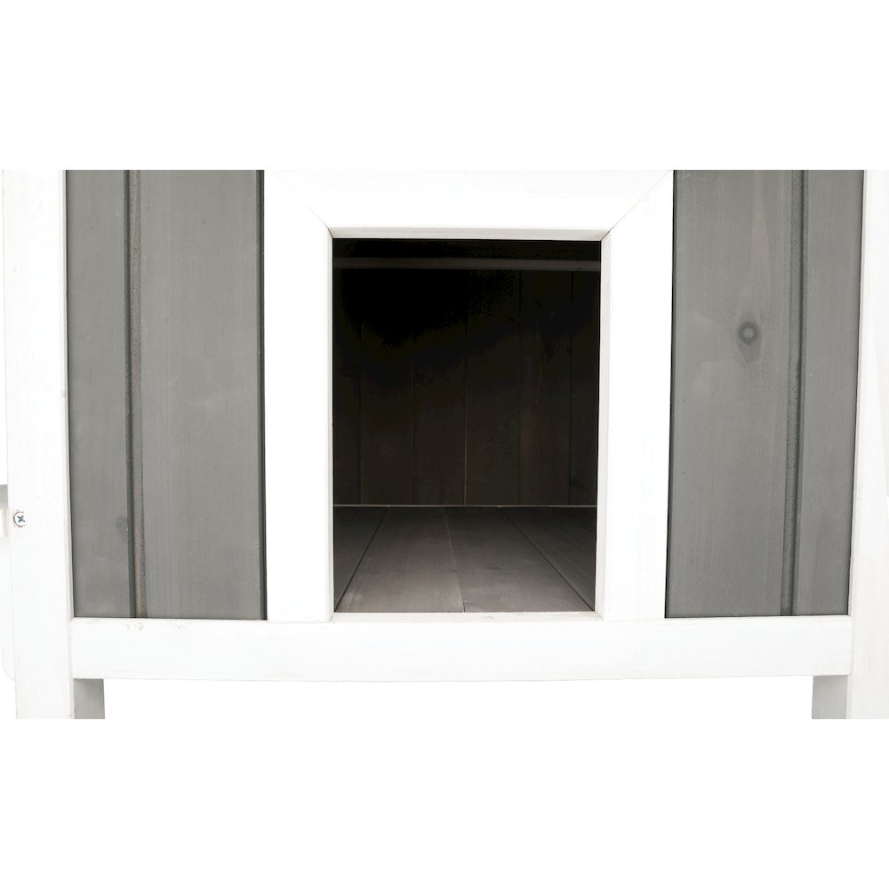 Wooden Outdoor or Indoor Cat House with Shaded Balcony for Small Cats, Gray