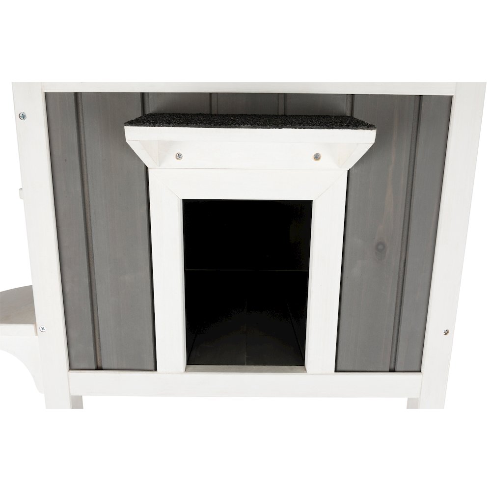 Wooden Outdoor or Indoor Cat House with Shaded Balcony for Small Cats, Gray