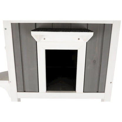 Wooden Outdoor or Indoor Cat House with Shaded Balcony for Small Cats, Gray