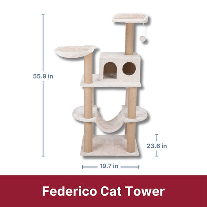 Federico Plush & Sisal 4-Level 56" Cat Tree Scratching Posts Condo Hammock
