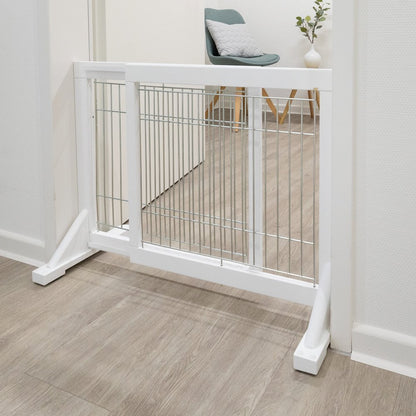 Adjustable Wooden Freestanding Pet Gate, 24" Tall Step Over, Expands to 42.5"