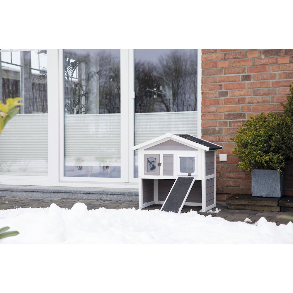 natura Elevated Weatherproof & Insulated Outdoor Cat House with Door Flaps, Gray